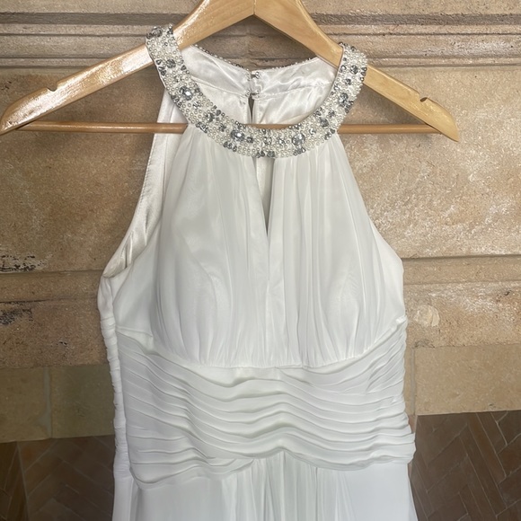 Eliza J Embellished Tiered Chiffon Halter Gown Dress in White - Picture 7 of 16